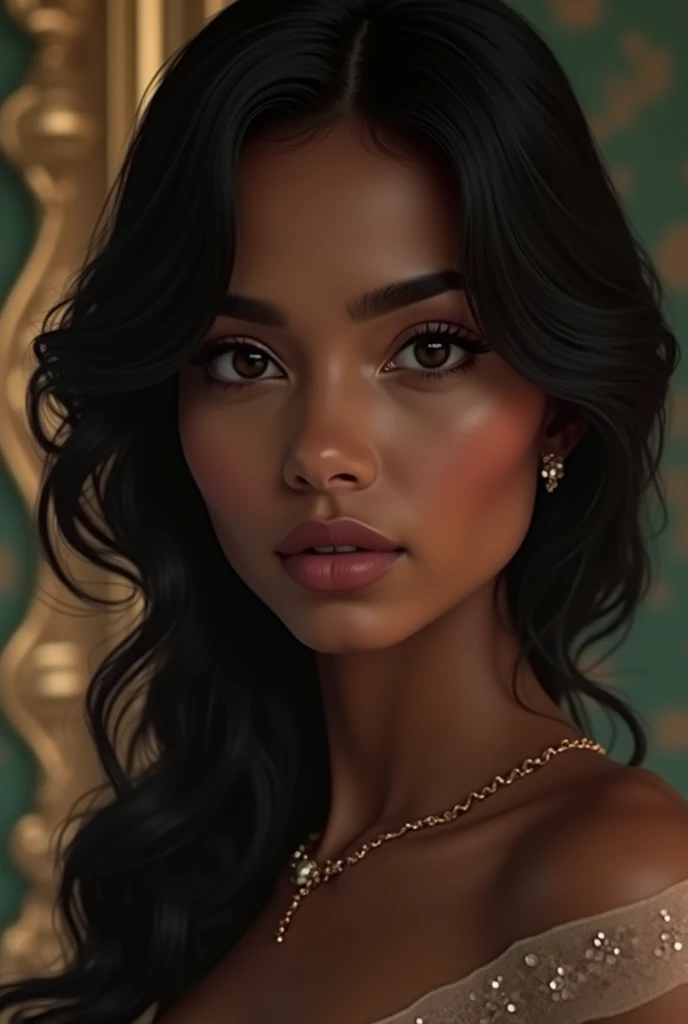 A close-up of a dream person, Elegant render, half body photo, lover, photoshop rendering, ebony rococo, elegant girl, female spy, beautiful young woman harassing, super-hero girl, fancy dress, beautiful girl and big tits cleavage