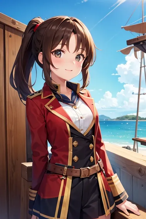 One girl, Brown hair ponytail, Captain of a warship