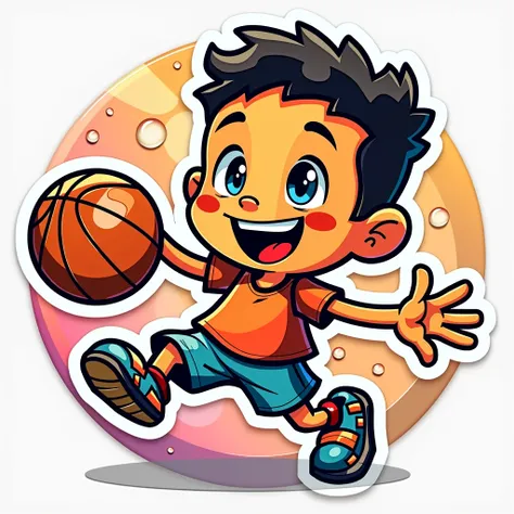 A colorful basketball character expressing joy. High quality sticker., Background and frame have rounded corners, Character design drawings, 