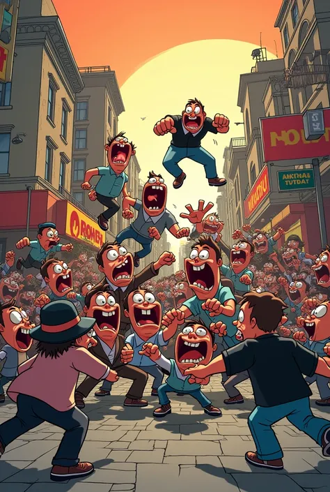 Angry Cartoon funny fight 15 characters background 