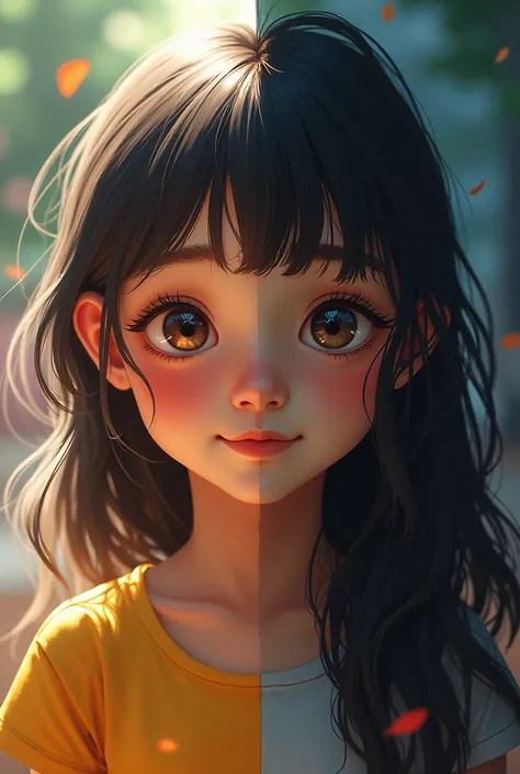 draw a girl when she was young and active, have fun with everyone. And when the girl grew up, she was afraid to communicate and became withdrawn.