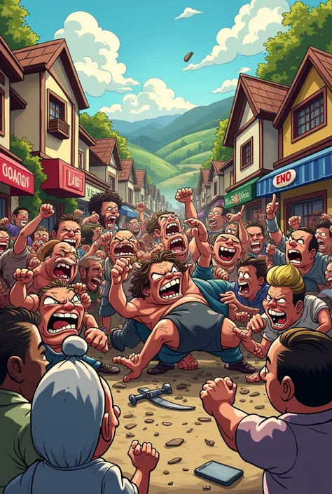 Angry Cartoon funny fight 15 characters in village