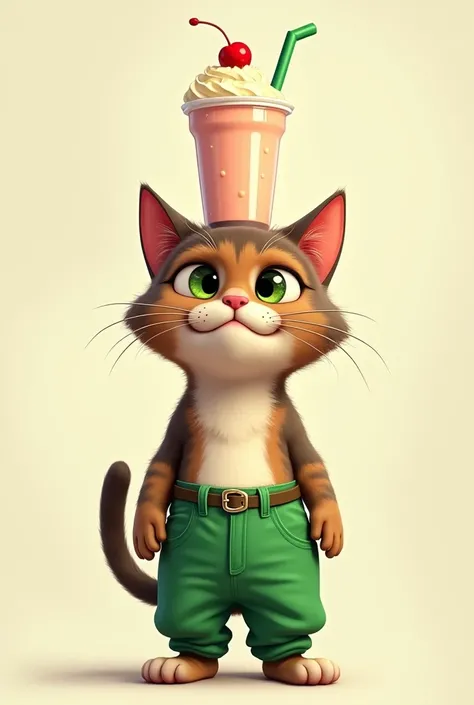 You can make a picture of a Cat in green pants with a milkshake on his head 