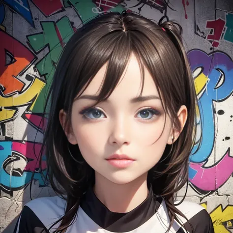 (best quality), masterpiece, extremely detailed CG uniform 8K illustration, high color, extremely high color saturation, all colors deepened, paint, graffiti art, center composition, extremely detailed light and shadow, graffiti wall, wall painted bright, ...