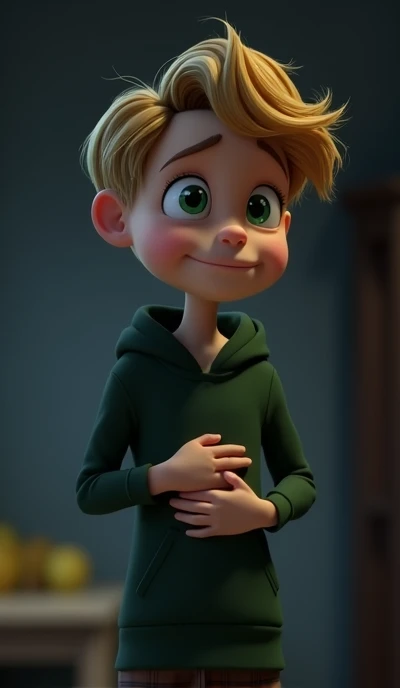 Create Photo of Boy 3d Cartoon Adrien agreste as hungry and stomach growling