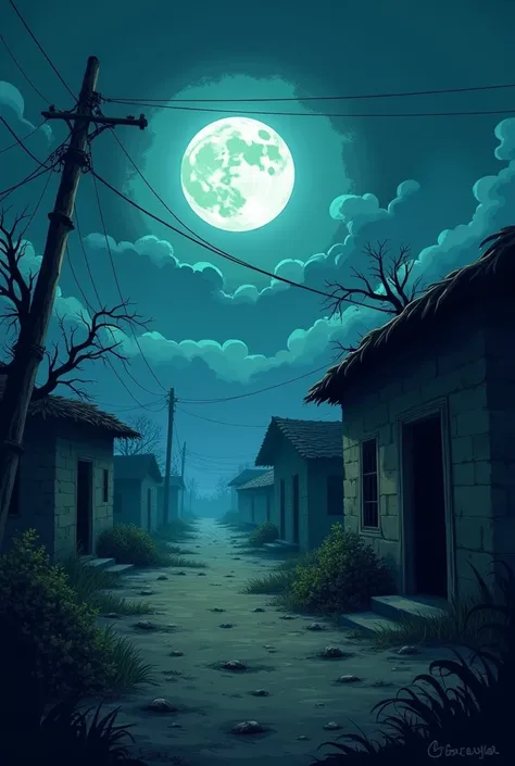 Ali never returned to Khufnagar, and people say he became a victim of the villages ghosts.  Even today, no one dares to go to this village at night. In village at night photo in cartoon 