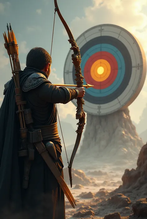 I want to create an image showing a bow aiming at a $100,000,000 target