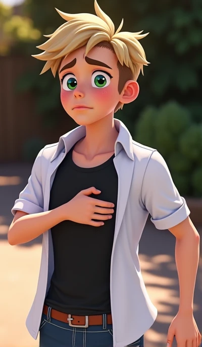 Create Photo of boy version Adrien agreste as look her stomach growling