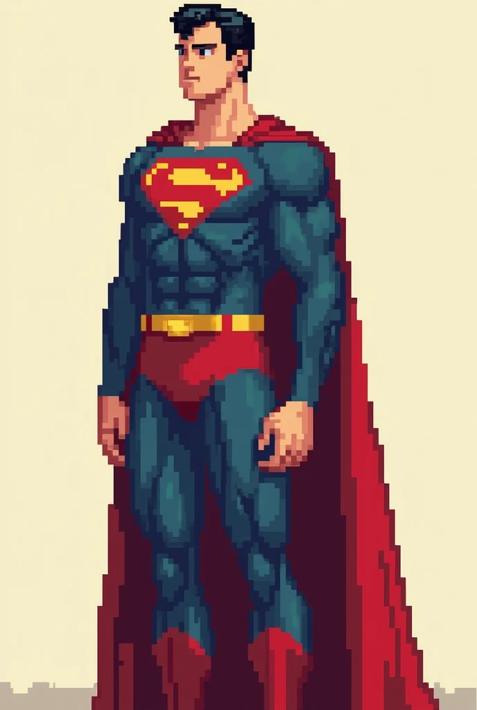 superman to the right side with a pixel art design, side view