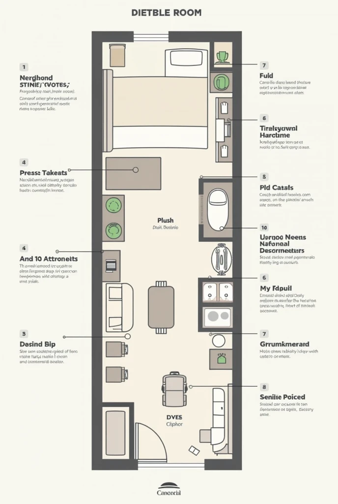 1. Objective: Using Canva, create a detailed layout of the hotel room assigned to you, showcasing all the different amenities included in that room type.

2. Requirements:

• Layout: Clearly illustrate the arrangement and dimensions of a standard hotel roo...