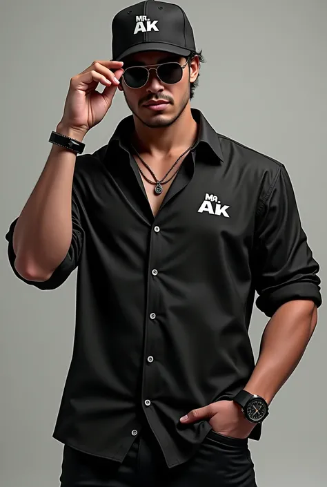 - **Outfit:**
  - The character is wearing a **black cap logo name is Mr. AK double line bottom of logo**, with the iconic logo name is Mr. AK double line bottom of logo in white, clearly visible on the front. The cap is worn slightly tilted forward for a ...