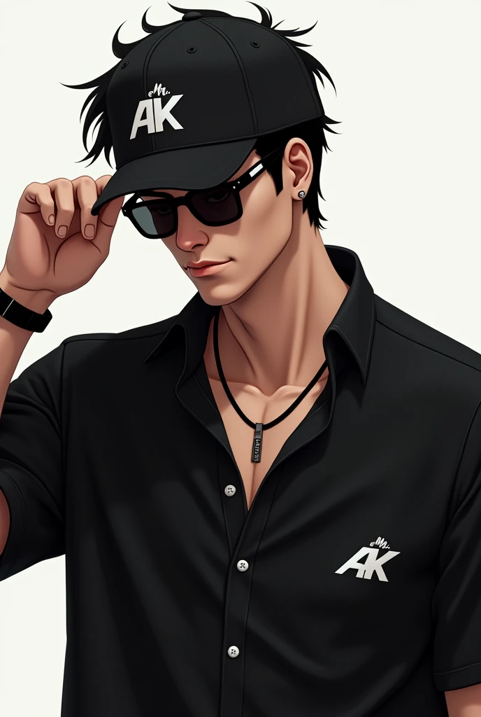 - **Outfit:**
  - The character is wearing a **black cap logo name is Mr. AK double line bottom of logo**, with the iconic logo name is Mr. AK double line bottom of logo in white, clearly visible on the front. The cap is worn slightly tilted forward for a ...