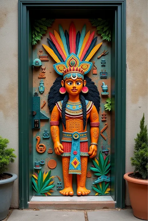 Chat give me an idea. We are putting together a decorated door at school with a Mayan theme.. With figures and images pasted. Can you give me an idea of how to make the symbols and collages?