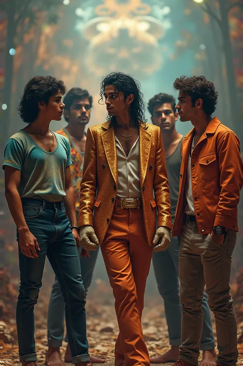 Create a photo where Michael Jackson appears together with the group Bros and Tino Casal
