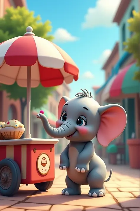 Icecream cart empty baby elephant cartoon character 