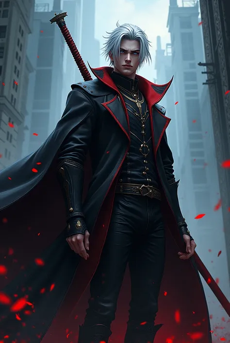 Solo leveling mix dmc5 vergil looking a front viewer with fgo art style mix venom studio art style,8k HDR resolution with 8k masterpiece,high 8k all details,8k hdr effect,with demonic eyes,anime art style 8k,bleach anime studio art style, protrait 