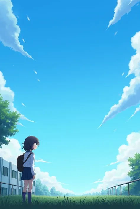 1 high school girl looking up at the sky