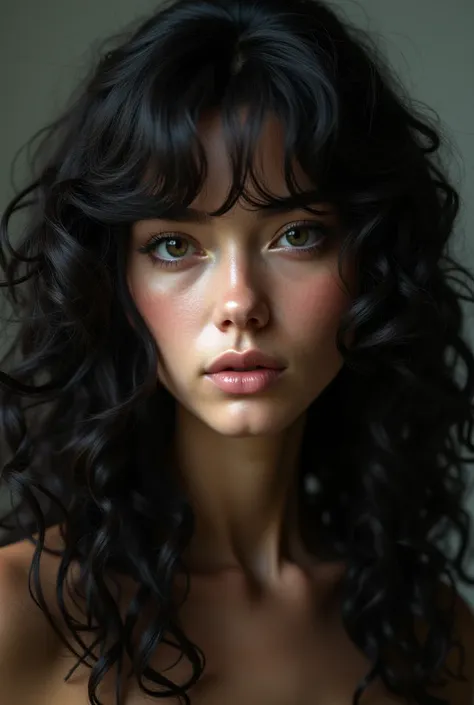  long curly hair with bangs and black 