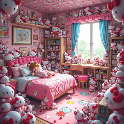 big room but its super cramped due to hello kitty decorations plushies and just alot of hello kitty stuff