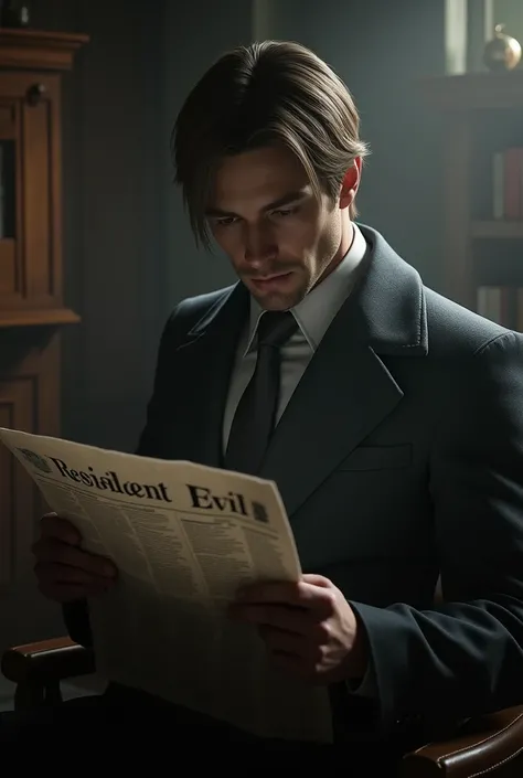 Leon Kennedy from resident evil reading newspaper 