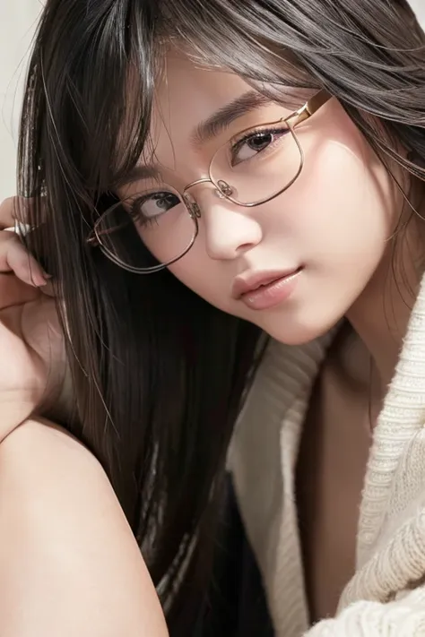 best quality、masterpiece、high sensitivity、high resolution、detailed description、delicate facial depiction、slender women、glasses、