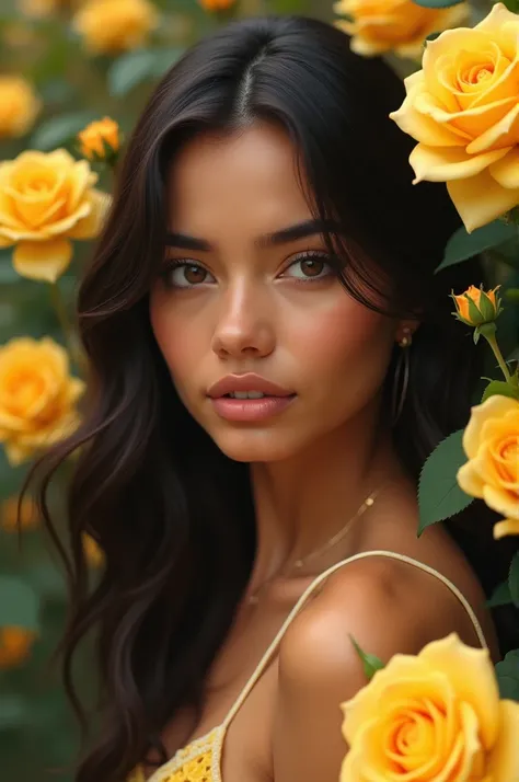 Latina girl with yellow roses 