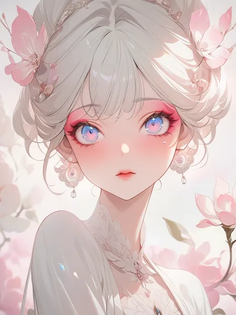 (masterpiece, :1.2), 1 girl, unique, white hair, skin details, beautiful facial features, exquisite makeup, exquisite eyes, eye ...