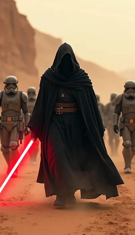 {Best Quality},{masterpiece},{8k},{Realistic:1.2},{Dark Lord of the Sith},{Red glowing lightsaber},{beautiful girl},Black Hair,Sith Outfit,Covering the whole body,Moving towards the enemy,Many troopers,Planet Tatooine