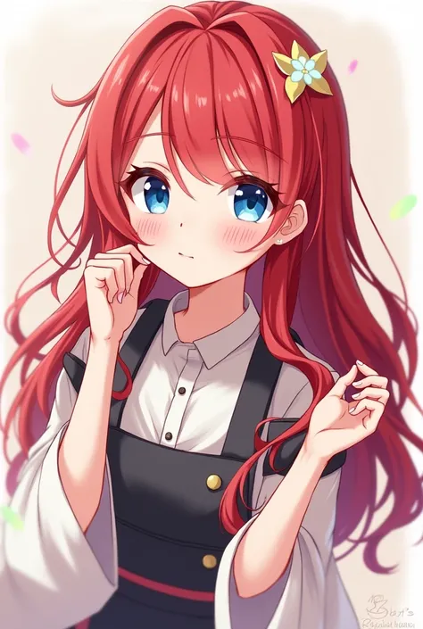 You make me a girl anime character with red hair and blue eyes and a cute girl. Full body 
22+