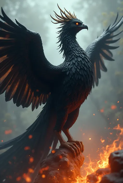 Black Phoenix, mythical creature with fire in its tail, Stately 