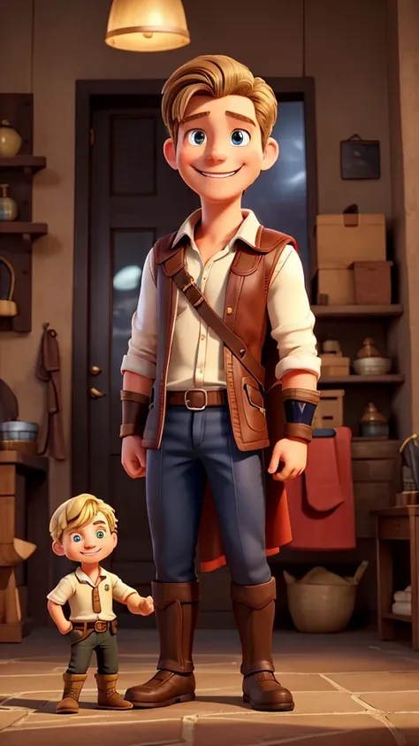 The owner, a young and cheerful man, is holding a camera and smiling at Thor. The expression on his face shows joy, especially because of Thors 2.5-foot height and cute demeanor. There’s a large mirror behind them reflecting the entire scene.