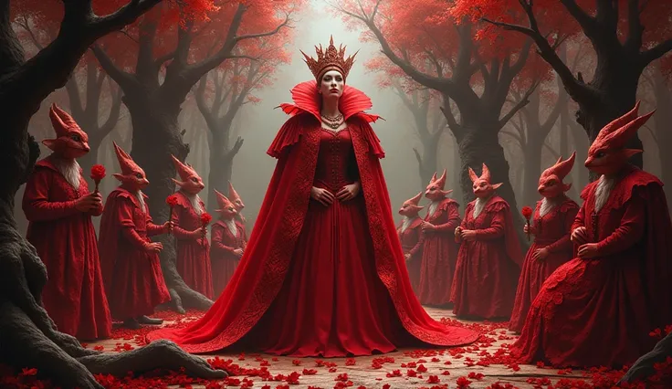 Red queen in “ Alice in the wonderland “ and her party which has main color is red and a little bleak, fairytale style