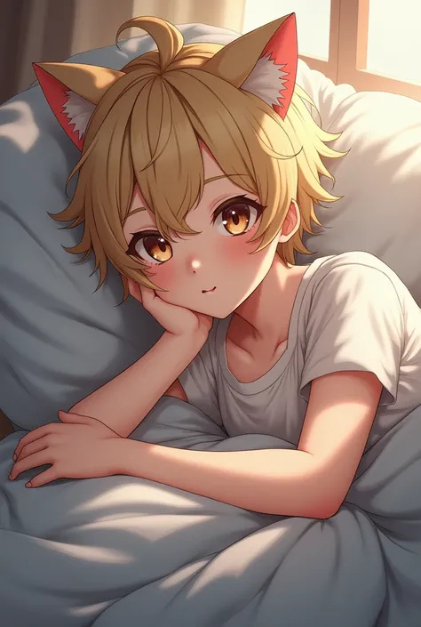 blonde hair,Bett,Cat ears,tied up, Boy,youthful
