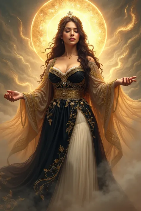 Idinale filipino plus size goddess of good deed and labor easy to diy outfit or custom black gold and white colors with long sleeves and sweet heart neck