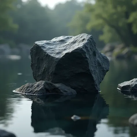 An irregular black stone on the water，Rough details，High-definition texture，C4D Rendering,8k