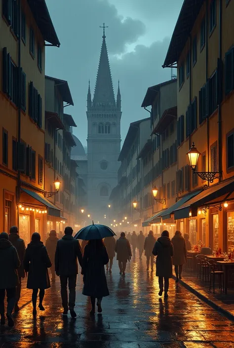 Florence at night raining