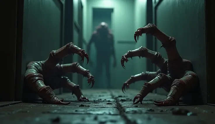 Grotesque claws emerging from an interior corridor , Grotesque Creatures