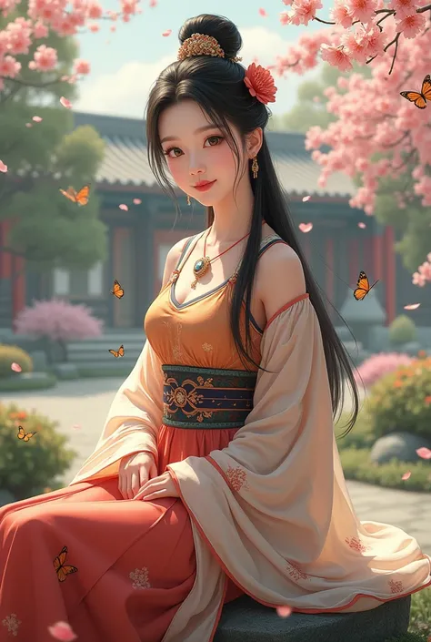 ltra-detailed,highly detailed,best quality,masterpiece,illustration,realistic,photorealistic,
1girl, solo, 24yo chinese female,
hanfu-song, hanfu, song theme, chinese clothes, multicolored dress, 
jewelry, flower earrings, hair ornament, necklace, hair flo...