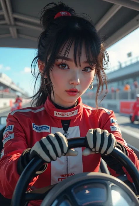 Portray Onori Kaito, 2 Japanese woman from San Fierro, inspired by legendary racer Michèle Mouton. She is behind the wheel of a sports Audi Quattro, with the steering wheel clutched in his hands and a concentrated expression on his face, getting ready for ...