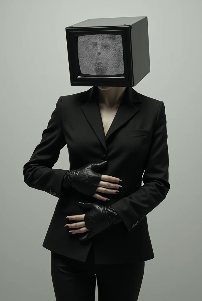  Woman TV head black suit black glove a have stomach pain


Verism, 