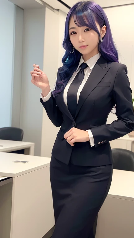 ((Topaz colored hair、Wavy Semi-Long))，An elegant, upper-class, elite secretary wearing a business shirt、I work in an office、厳格なWearing a business suit、I&#39;m wearing pantyhose、I&#39;m wearing high heels、Girl in a shirt、Wearing a business suit、Wearing a bu...