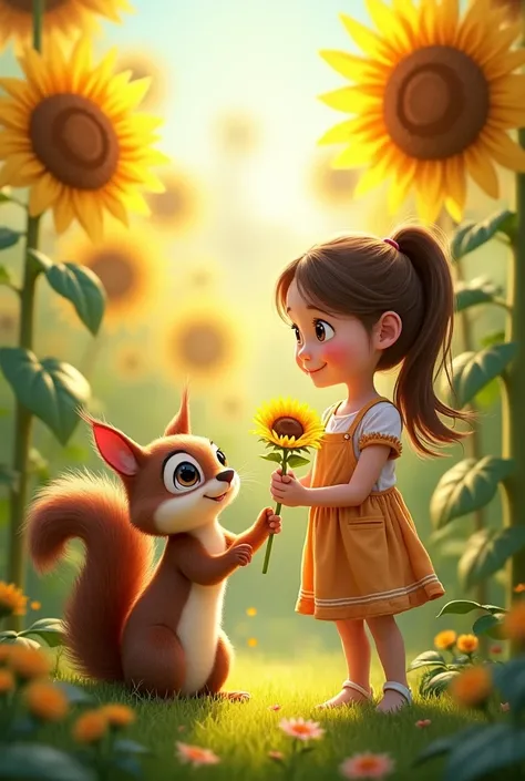 Okay.
Once upon a time, there was a  named Lily who loved to play in the garden. Her favorite flowers were the bright yellow sunflowers that towered over her like giants. One sunny afternoon, Lily was picking a bouquet of sunflowers when she heard a faint ...