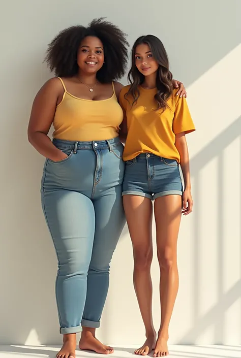 fat and thin girl standing together at full height