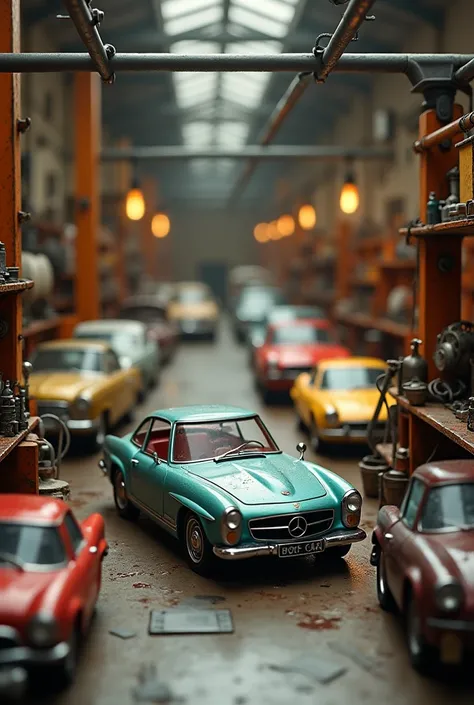 miniature car workshop photography