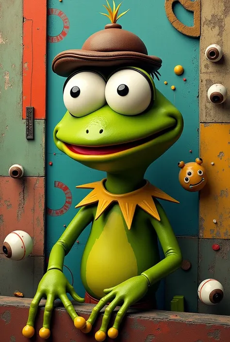 Muppet frog René in dadaist style

