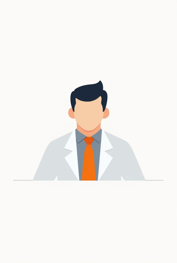 Minimalist dentist logo with white coat and orange tie, flat animation,  analyzing documents