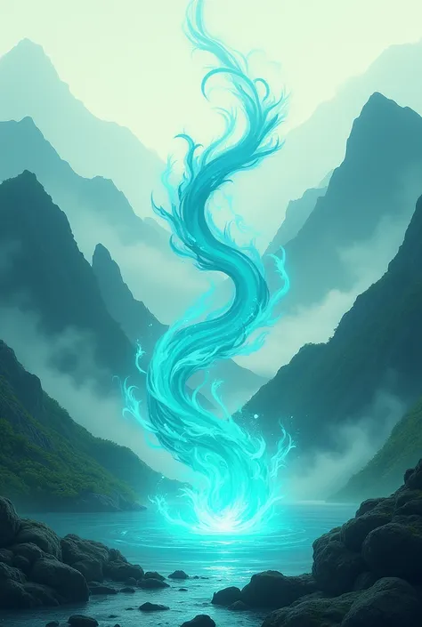 Japanese Style teal flame, blue Blaze,mist,Japanese Art. Landscape style