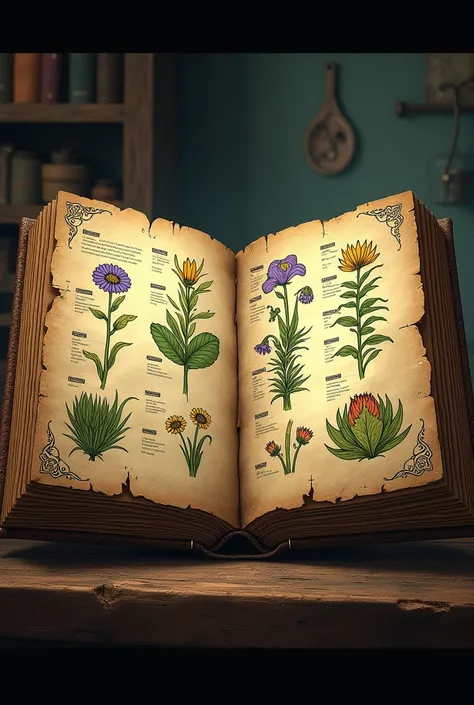 An ancient text with cartoon drawings of medicinal plants 