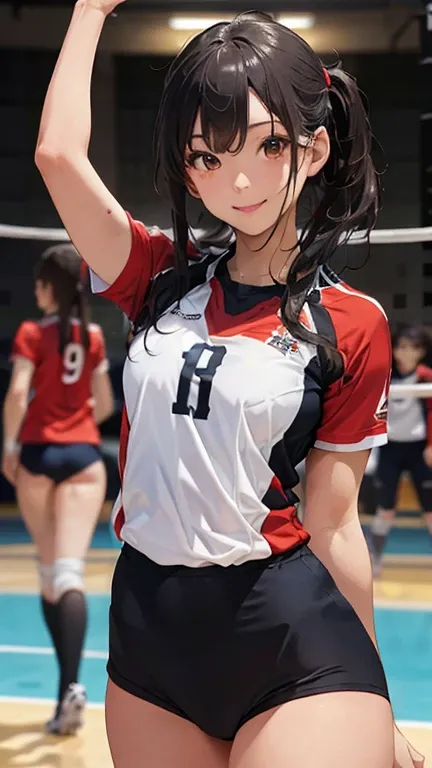 Tabletop, Highest quality, figure, Very detailed, In detail, High resolution, 8k wallpaper, Perfect dynamic composition, Beautiful attention to detail, (Volleyball uniform)、(extremely tight fitted uniform:1.5), Medium Hair,  Natural color lip, Random sexy ...