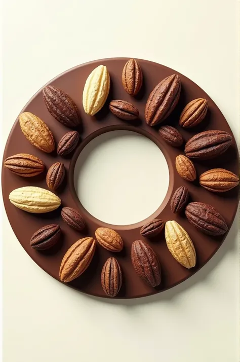 A circle and in its areas there are cocoa seeds 